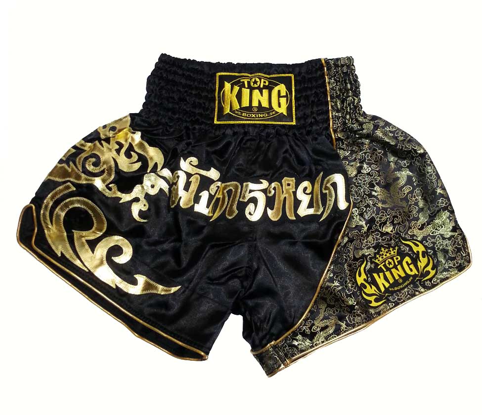 Top king muay thai shorts dragon gold